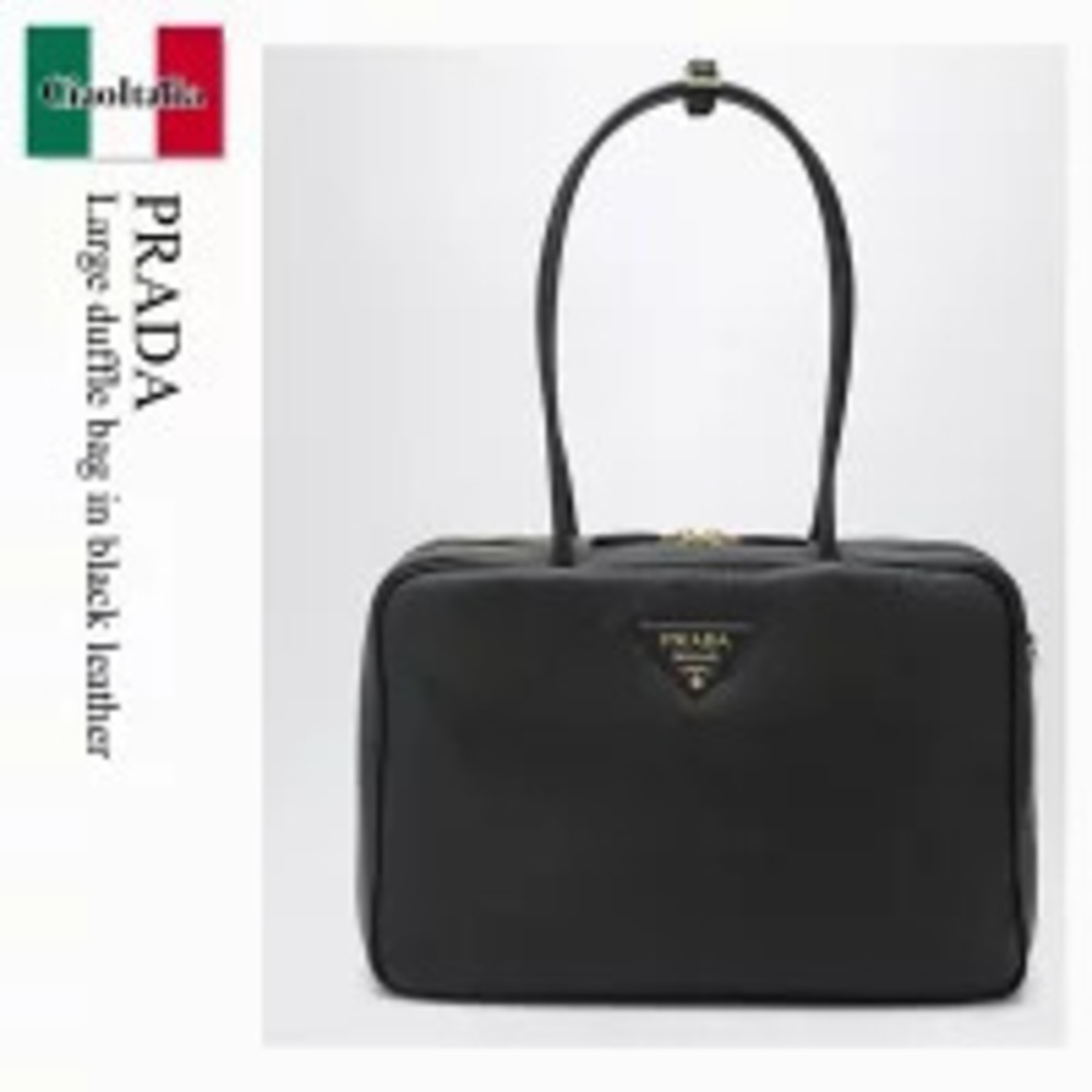 Prada Bag Handbag Duffle Black Leather Boston
